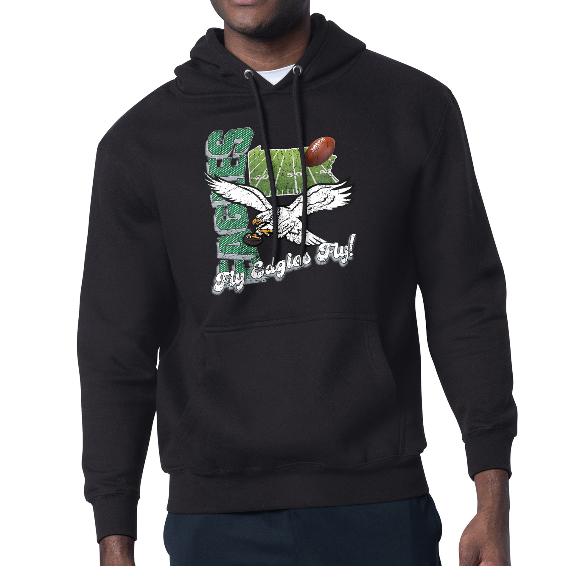 Men's Starter Black Philadelphia Eagles Retro State Field Fleece Pullover Hoodie
