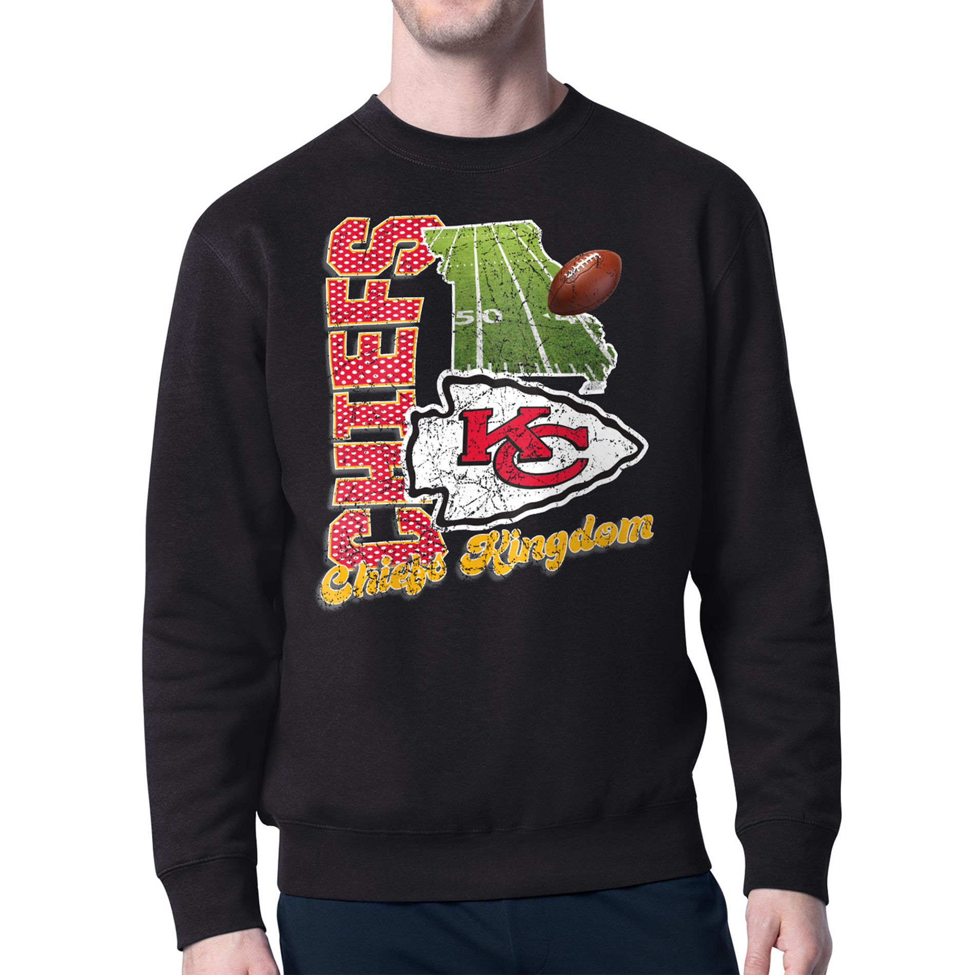 Men's Starter Black Kansas City Chiefs Distressed Retro State Field Fleece Pullover Sweatshirt