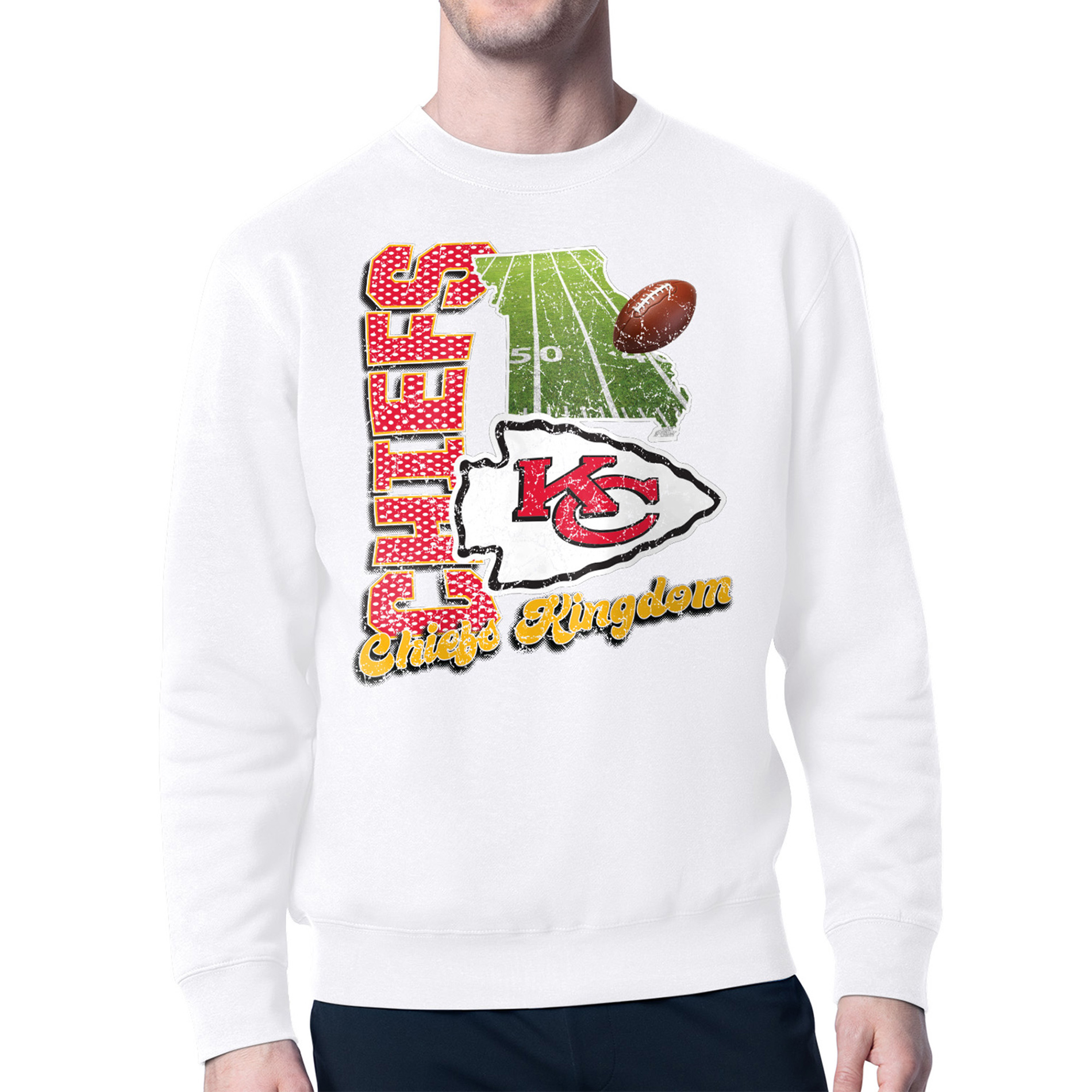 Men's Starter White Kansas City Chiefs Distressed Retro State Field Fleece Pullover Sweatshirt