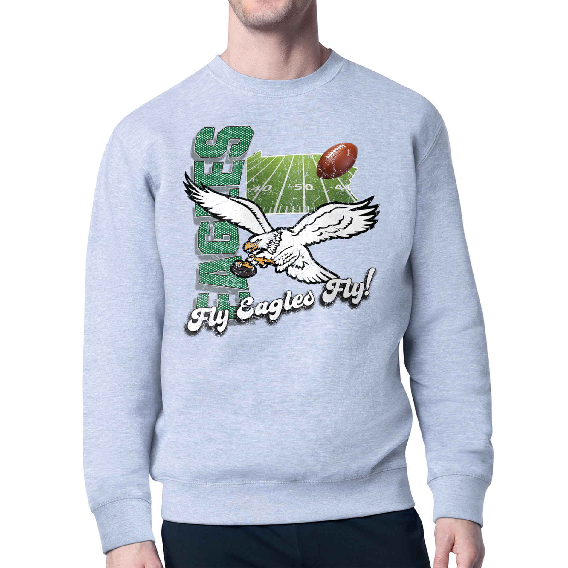 Men's Starter Gray Philadelphia Eagles Distressed Retro State Field Fleece Pullover Sweatshirt