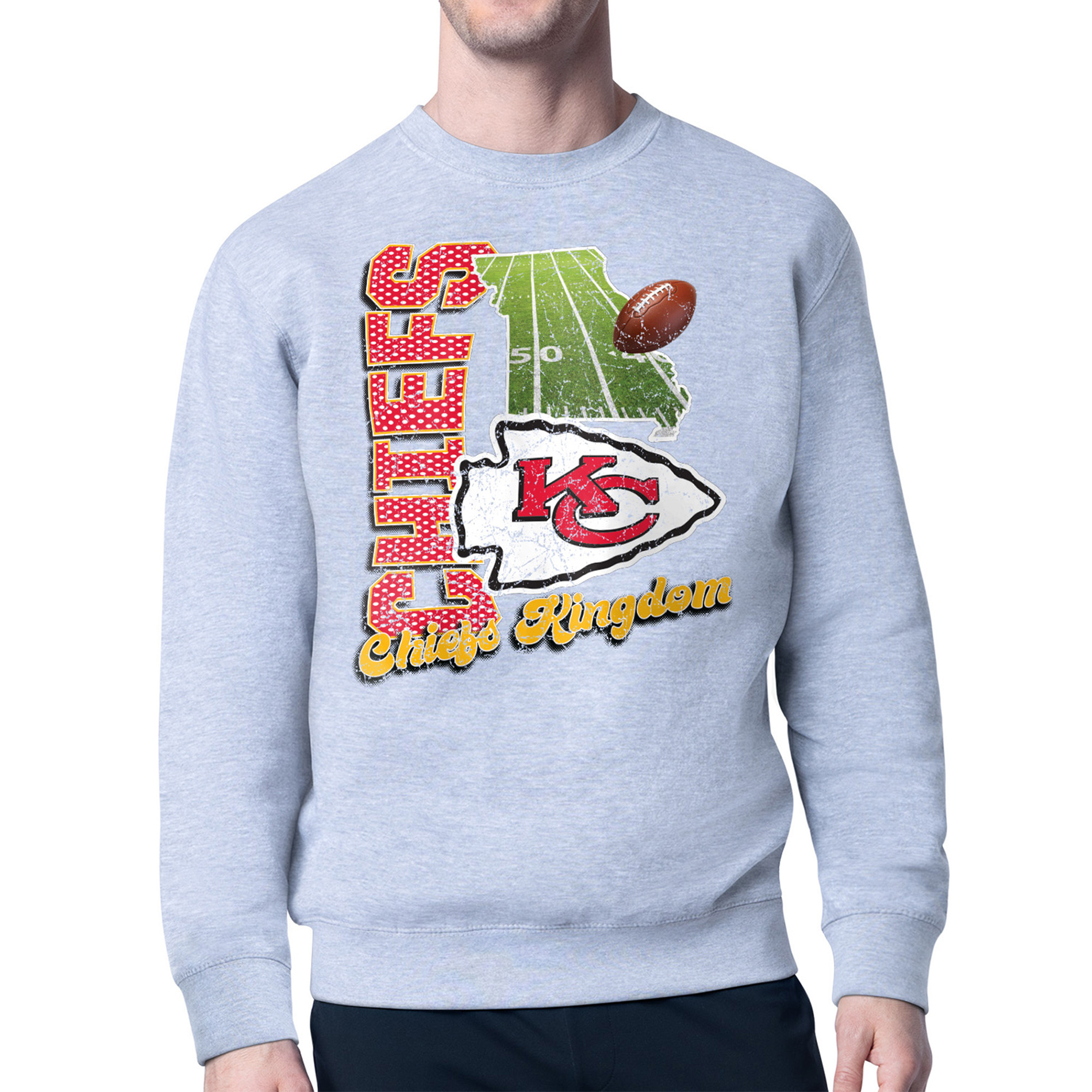 Men's Starter Gray Kansas City Chiefs Distressed Retro State Field Fleece Pullover Sweatshirt