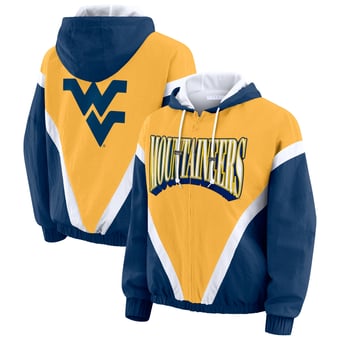 Women's WEAR by Erin Andrews Navy/Gold West Virginia Mountaineers Colorblock Full-Zip Hoodie Windbreaker Jacket
