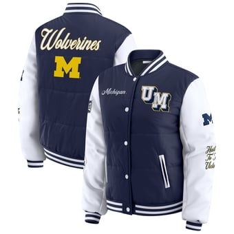 Women's WEAR by Erin Andrews  Navy Michigan Wolverines Varsity Full-Snap Puffer Jacket