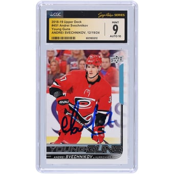 Andrei Svechnikov Carolina Hurricanes Autographed 2018-19 Upper Deck Series 2 Young Guns #451 CGC Fanatics Witnessed Authenticated 9/10 Rookie Card