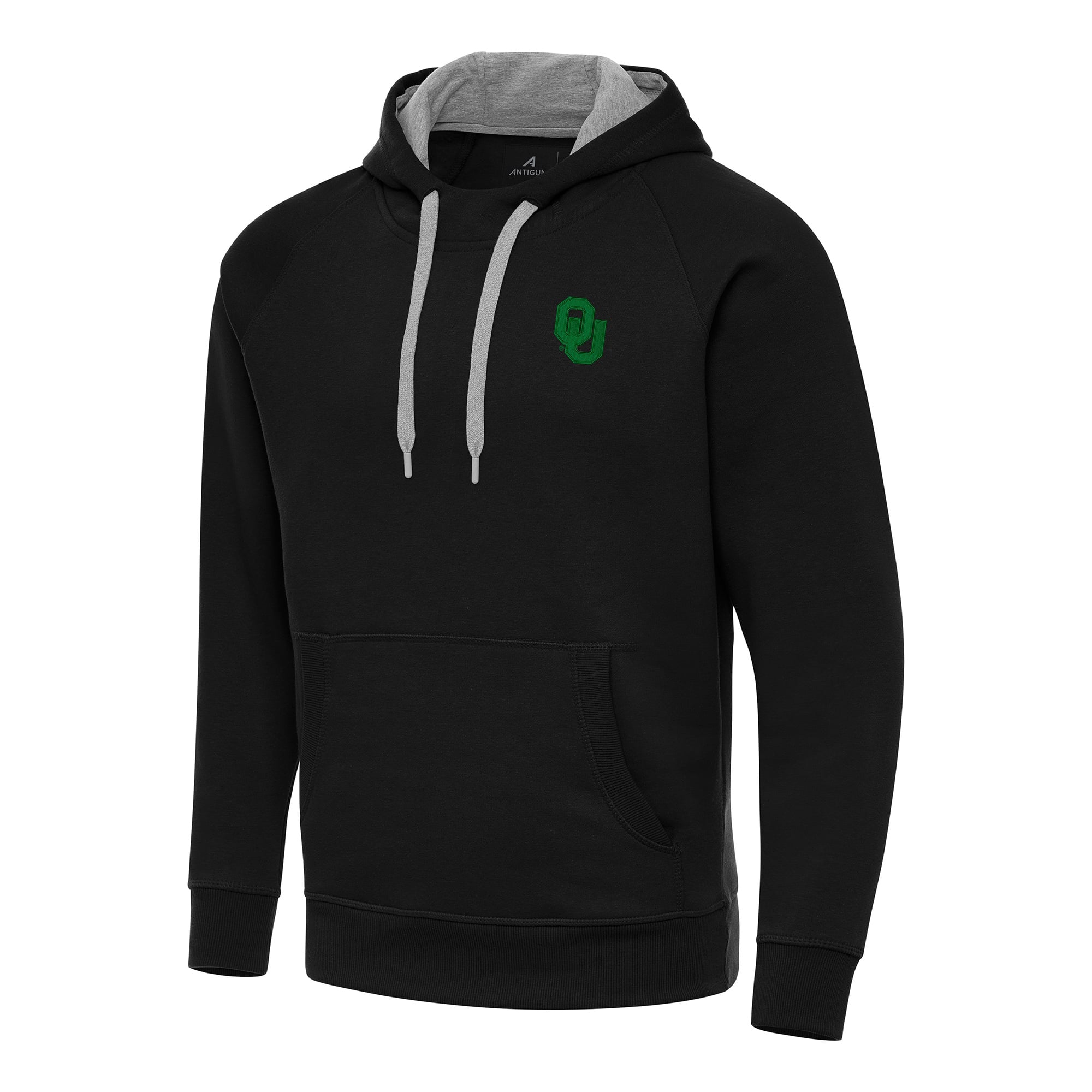 Men's Antigua  Black Oklahoma Sooners St. Patrick's Day Fleece Raglan Victory Pullover Hoodie