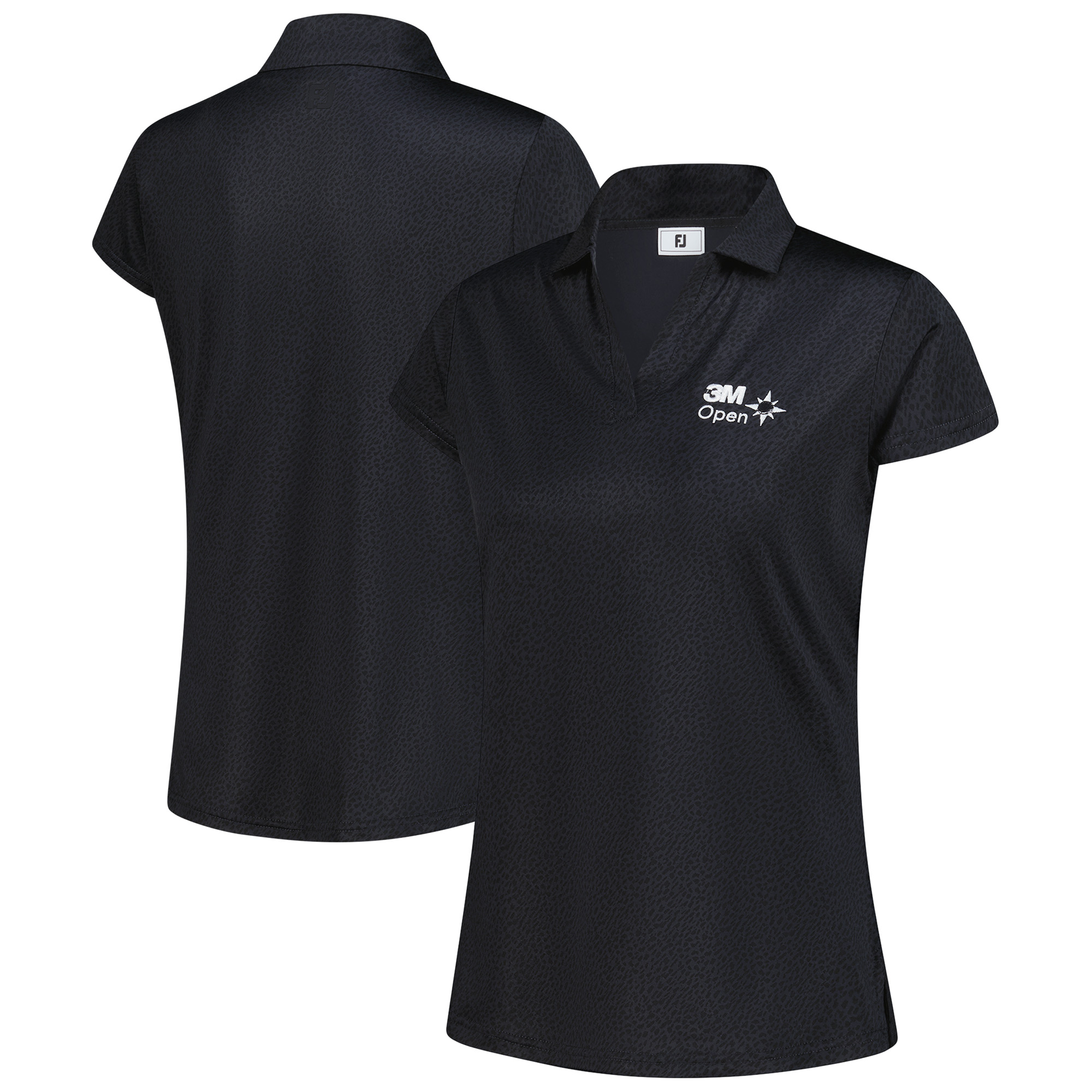 Women’s FootJoy Black 3M Open Cap Sleeve Printed Polo Women’s FootJoy Black 3M Open Cap Sleeve Printed Polo