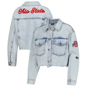 Women's Hype and Vice Denim Ohio State Buckeyes Lightwash Cropped Button-Up Jean Jacket