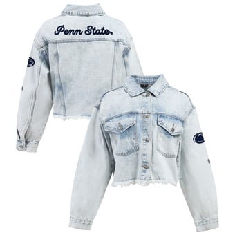 Women's Hype and Vice Denim Penn State Nittany Lions Lightwash Cropped Button-Up Jean Jacket