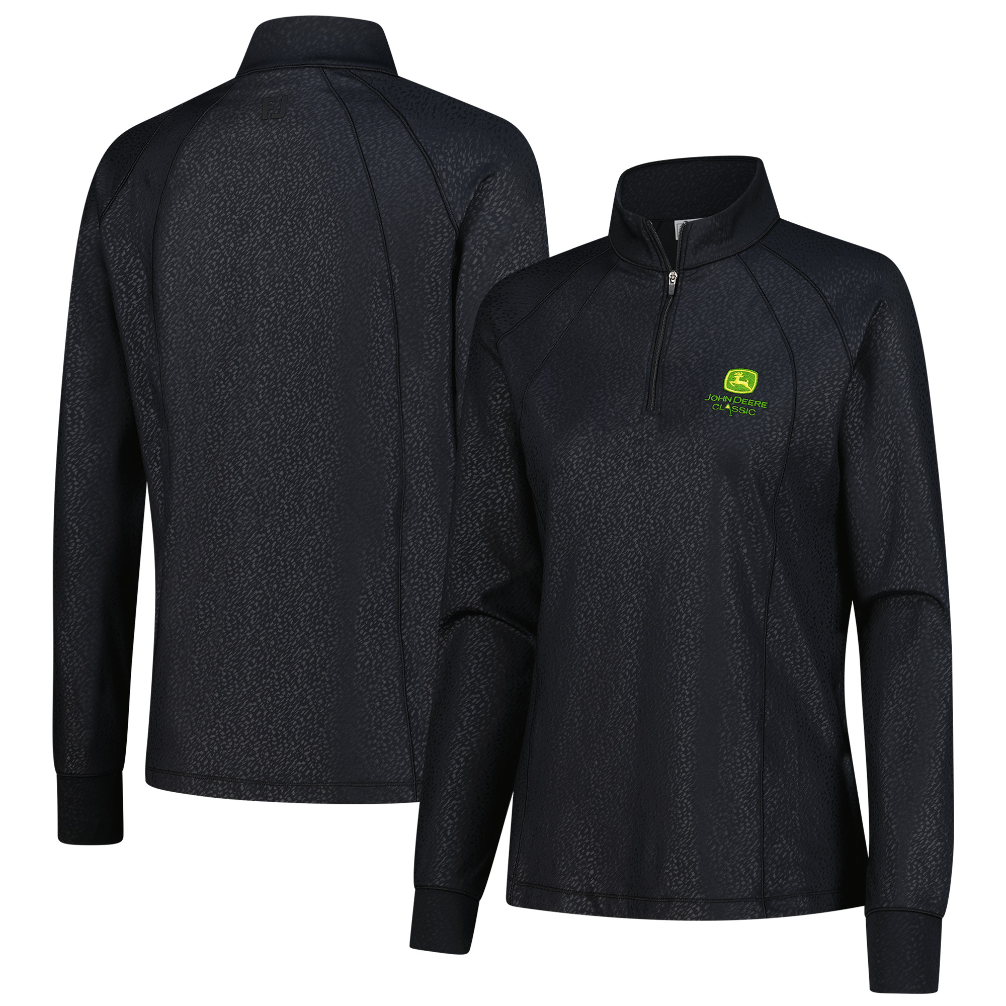 Women’s FootJoy Black John Deere Classic Embossed Quarter-Zip Pullover Women’s FootJoy Black John Deere Classic Embossed Quarter-Zip Pullover