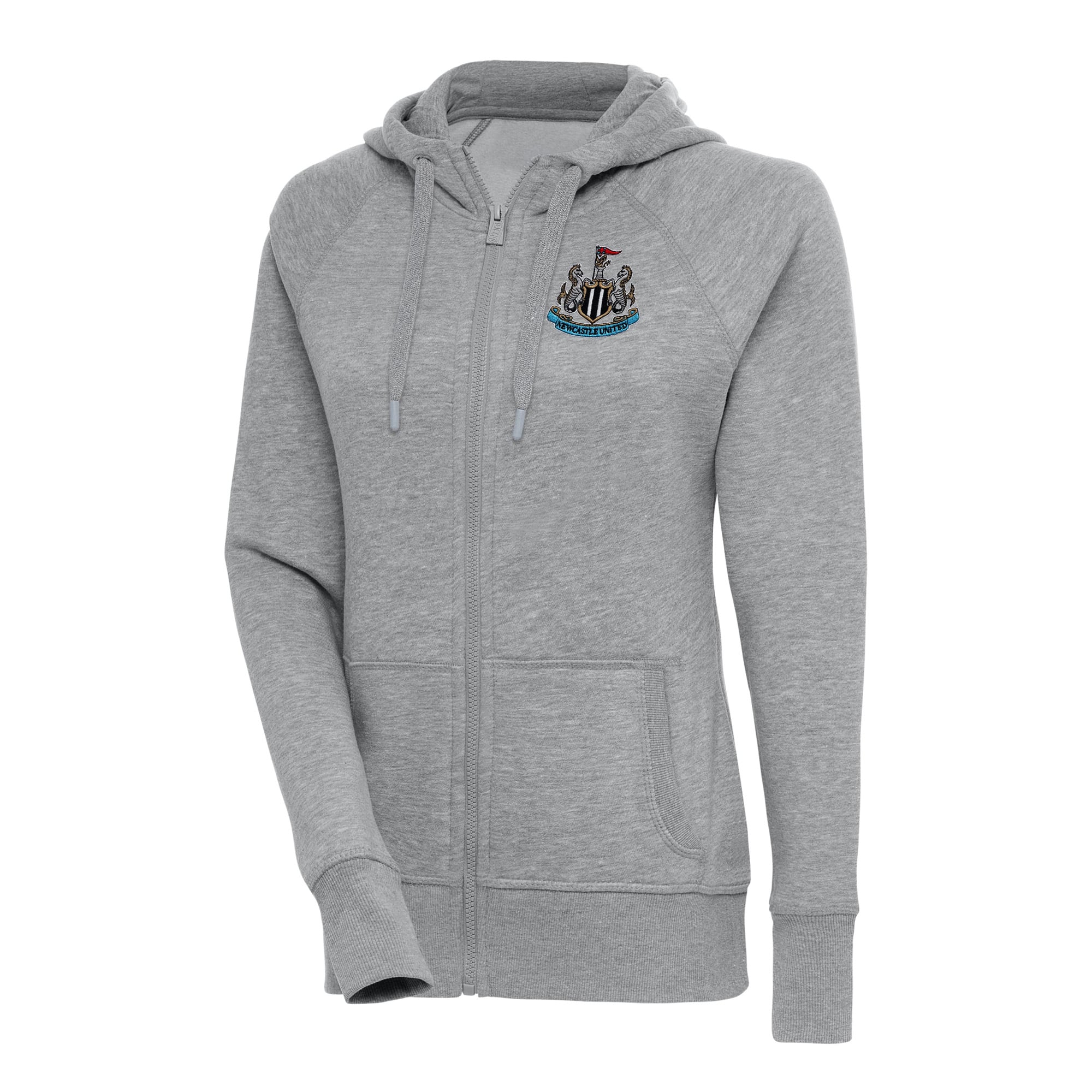 Women's Antigua Heather Gray Newcastle United Takeover Full-Zip Hoodie