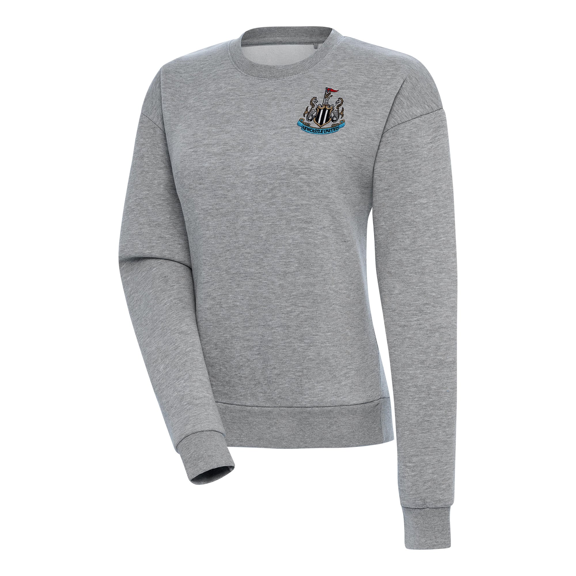 Women's Antigua Heather Gray Newcastle United Takeover Pullover Sweatshirt