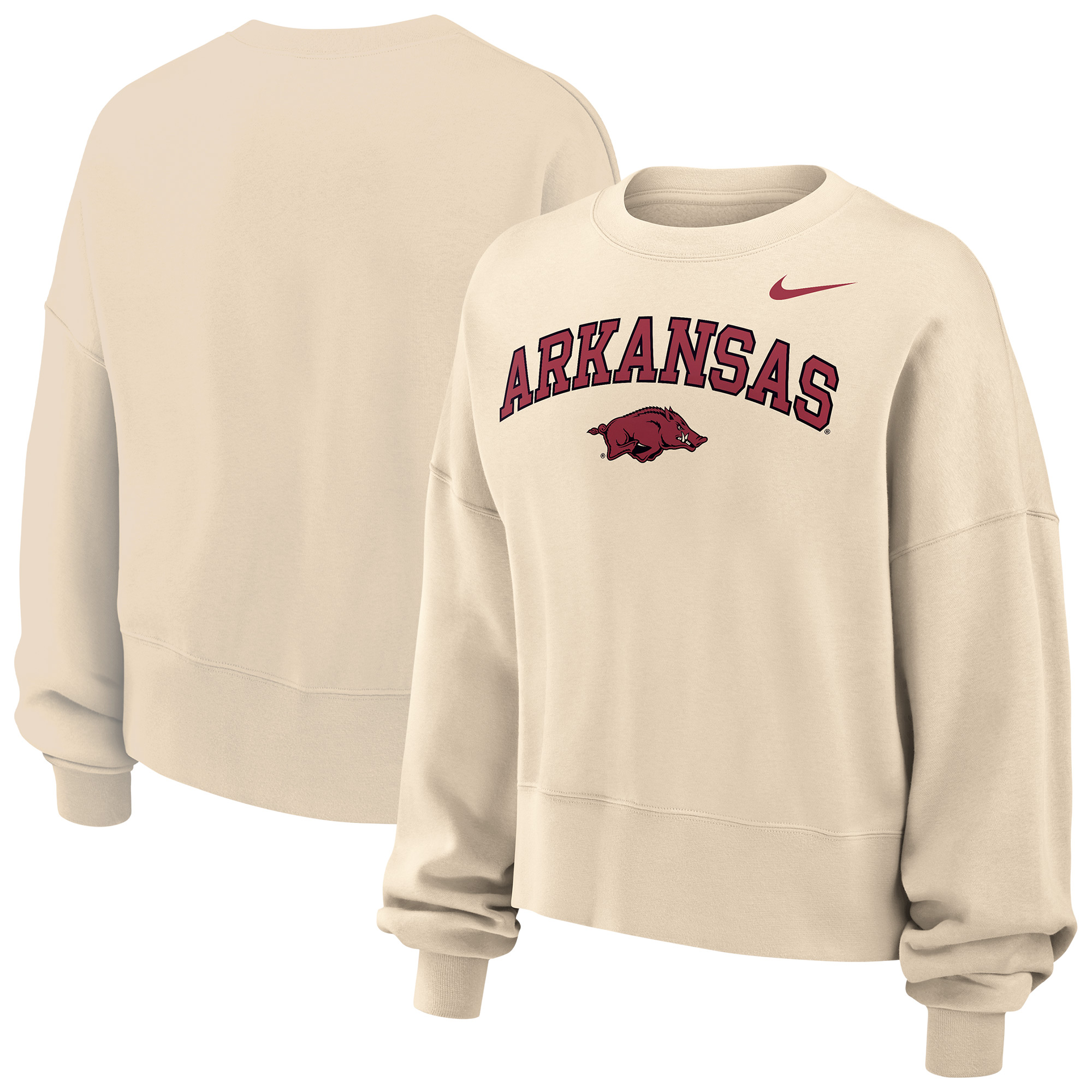 Women’s Nike Natural Arkansas Razorbacks Phoenix Fleece Oversized Cropped Sweatshirt