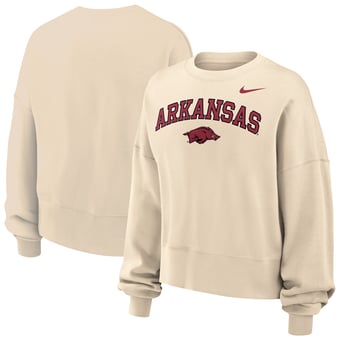 Women's Nike Natural Arkansas Razorbacks Phoenix Fleece Oversized Cropped Sweatshirt