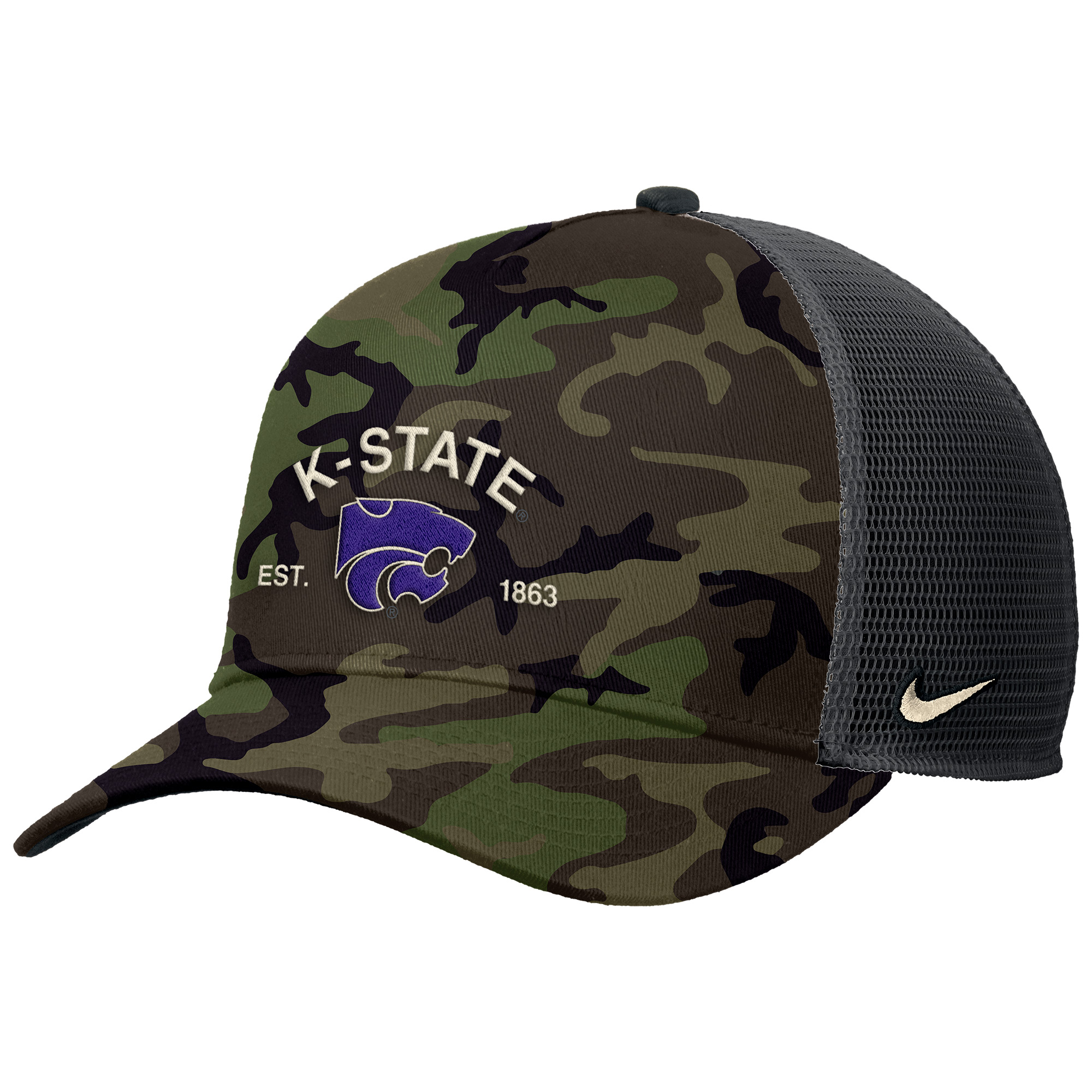 Men’s Nike Camo Kansas State Wildcats 2025 Military Appreciation Rise Adjustable Trucker Hat Men’s Nike Camo Kansas State Wildcats 2025 Military Appreciation Rise Adjustable Trucker Hat