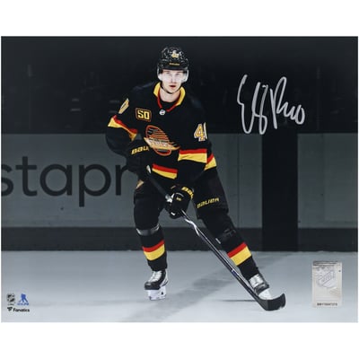 Elias Pettersson Vancouver Canucks Autographed 8" x 10" Black Jersey Spotlight Photograph