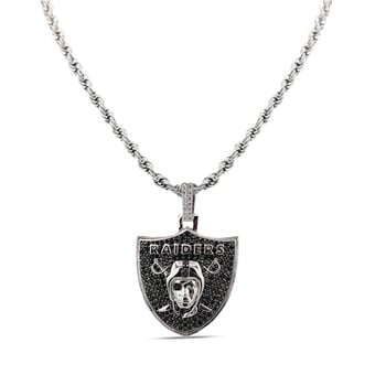 GLD Las Vegas Raiders 14K White Gold Logo Pendant & Rope Chain