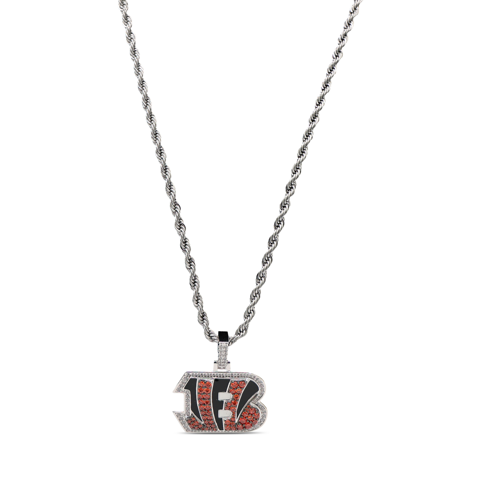 GLD Cincinnati Bengals 14K White Gold Logo Pendant & Rope Chain