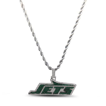 GLD New York Jets 14K White Gold Logo Pendant & Rope Chain