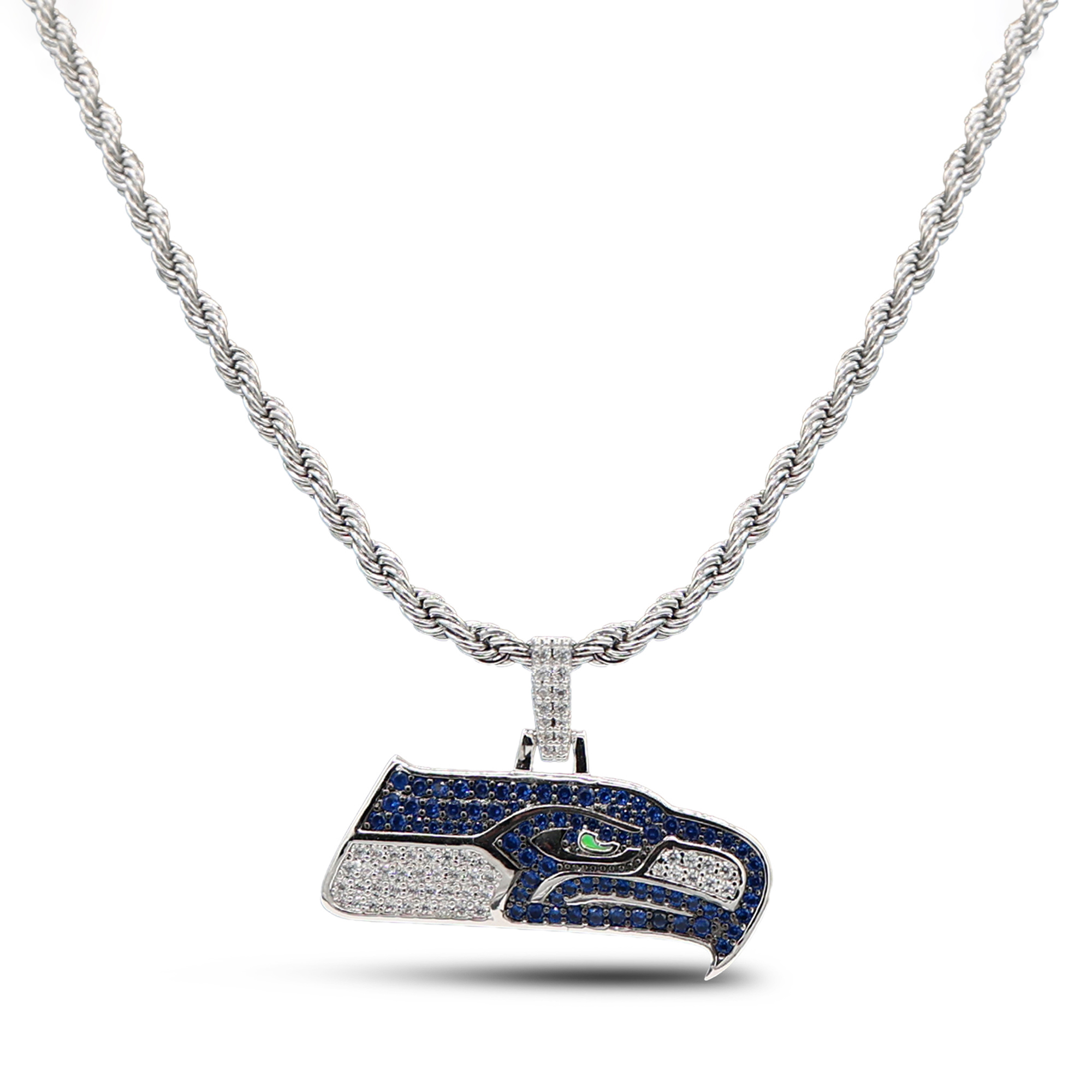 GLD Seattle Seahawks 14K White Gold Logo Pendant & Rope Chain