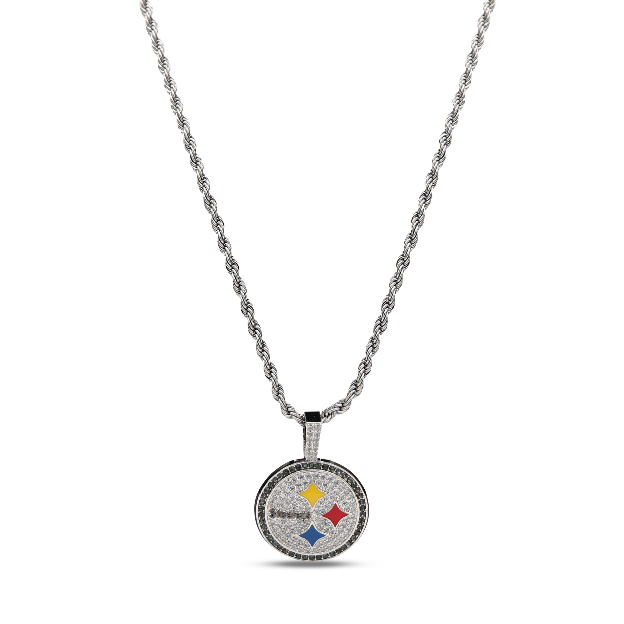 GLD Pittsburgh Steelers 14K White Gold Logo Pendant & Rope Chain