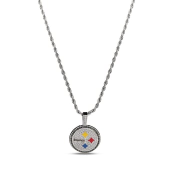 GLD Pittsburgh Steelers 14K White Gold Logo Pendant & Rope Chain
