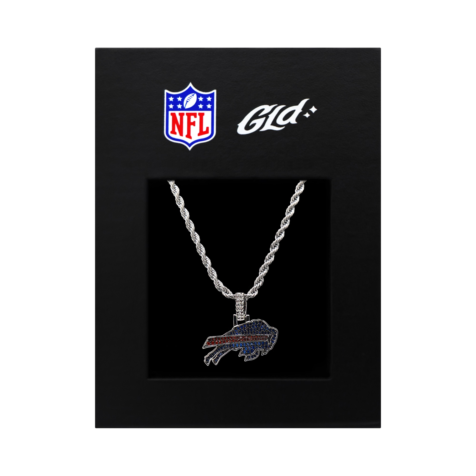 GLD Buffalo Bills 14K White Gold Logo Pendant & Rope Chain