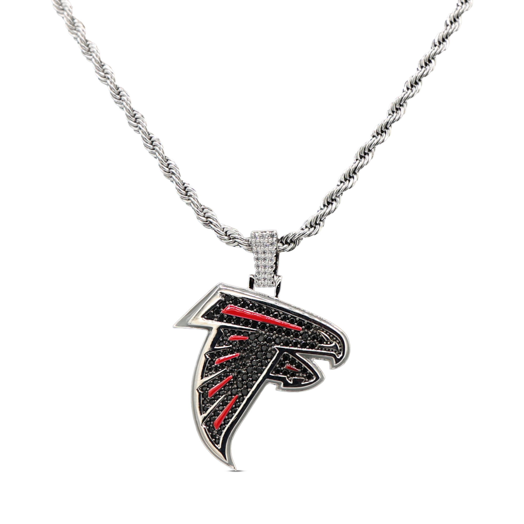 GLD Atlanta Falcons 14K White Gold Logo Pendant & Rope Chain
