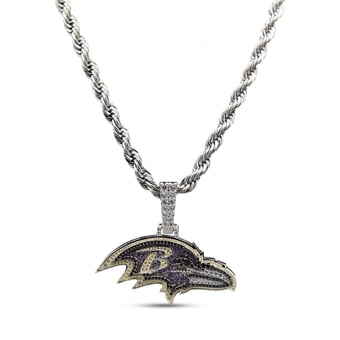 GLD Baltimore Ravens 14K White Gold Logo Pendant & Rope Chain
