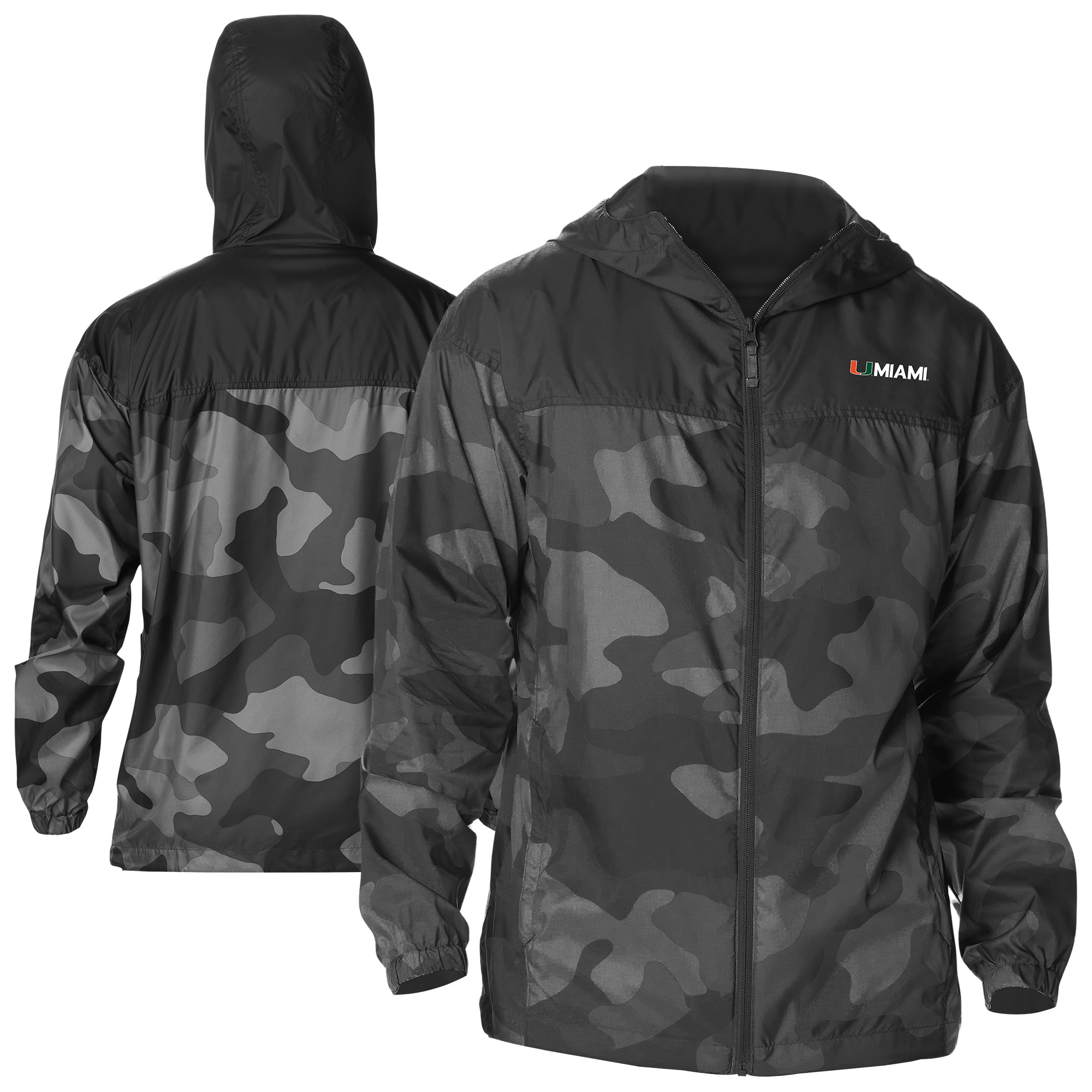 Men's Columbia  Black Miami Hurricanes Flash Challenger Novelty Omni-Tech Full-Zip Windbreaker Jacket