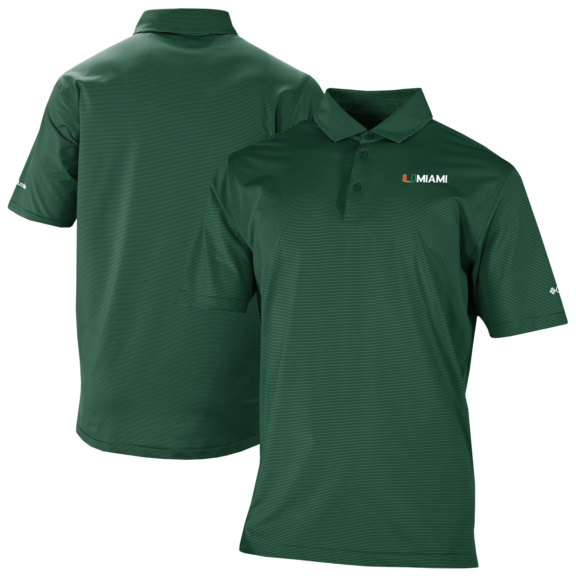 Men’s Columbia Green Miami Hurricanes Double Hit Polo Men’s Columbia Green Miami Hurricanes Double Hit Polo