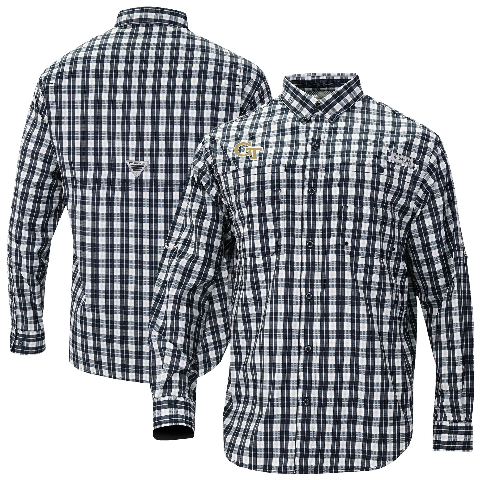 Men’s Columbia Navy Georgia Tech Yellow Jackets Super Tamiami Omni-Shade Long Sleeve Button-Down Shirt Men’s Columbia Navy Georgia Tech Yellow Jackets Super Tamiami Omni-Shade Long Sleeve Button-Down Shirt