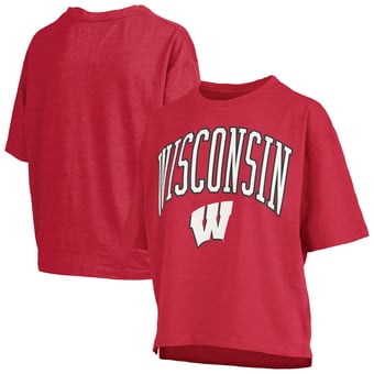 Women's Pressbox Red Wisconsin Badgers Oversized Nelson Arch Over Logo Slub T-Shirt