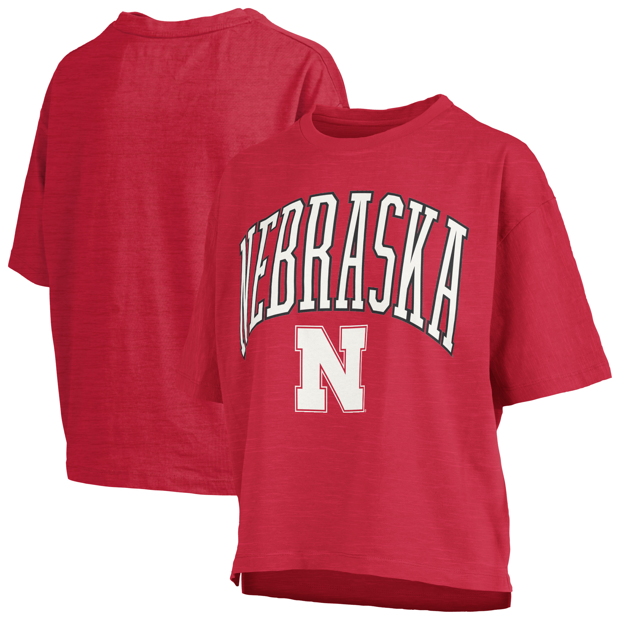 Women's Pressbox Scarlet Nebraska Huskers Oversized Nelson Arch Over Logo Slub T-Shirt