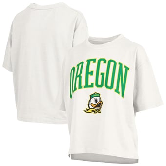 Women's Pressbox White Oregon Ducks Oversized Nelson Arch Over Logo Slub T-Shirt