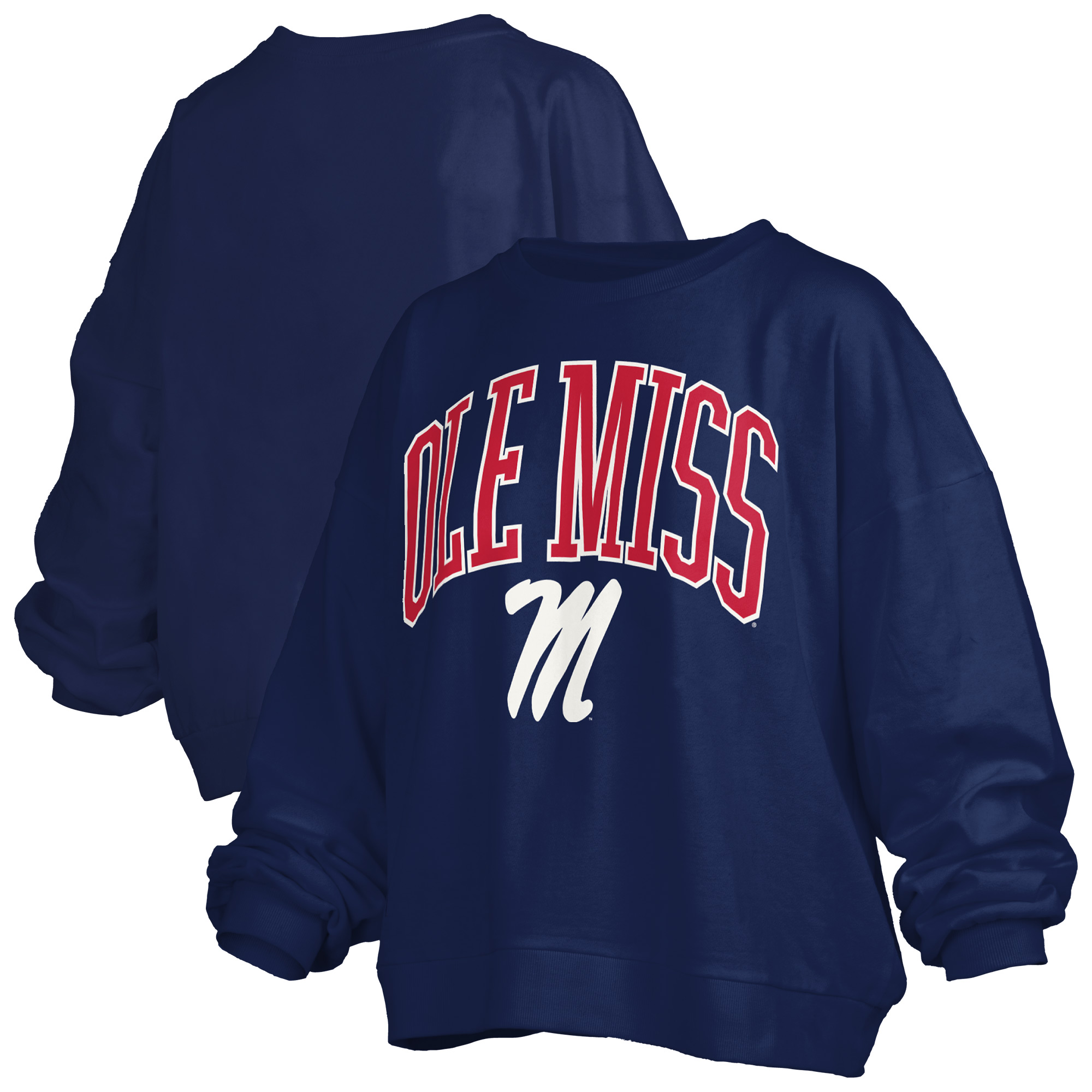 Women’s Pressbox Navy Ole Miss Rebels Oversized Janise Arch Over Logo Fleece Sweatshirt