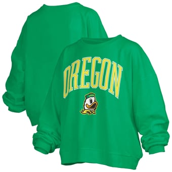 Women's Pressbox Green Oregon Ducks Oversized Janise Arch Over Logo Fleece Sweatshirt