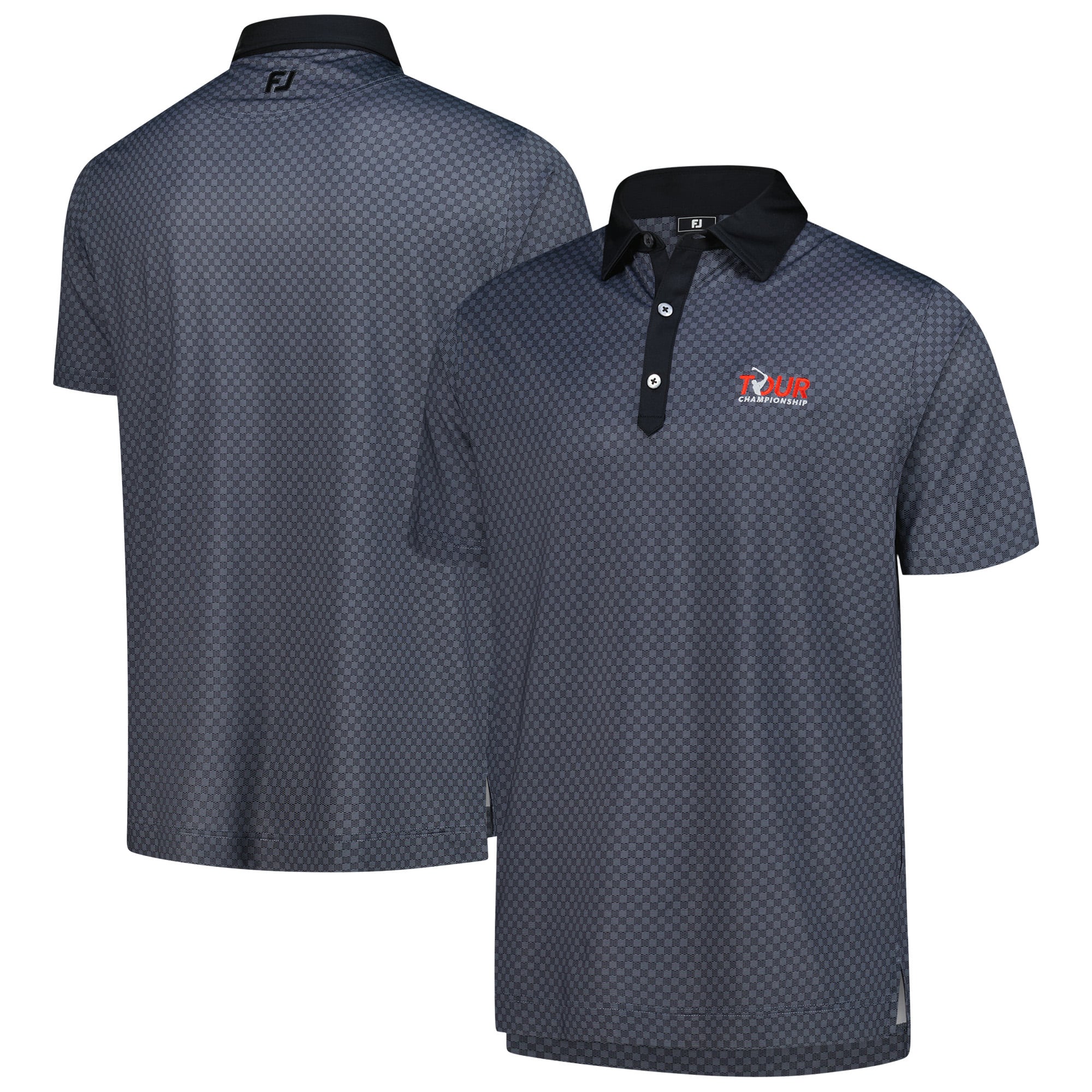 Men's FootJoy Black TOUR Championship Checker Print Lisle ProDry Polo