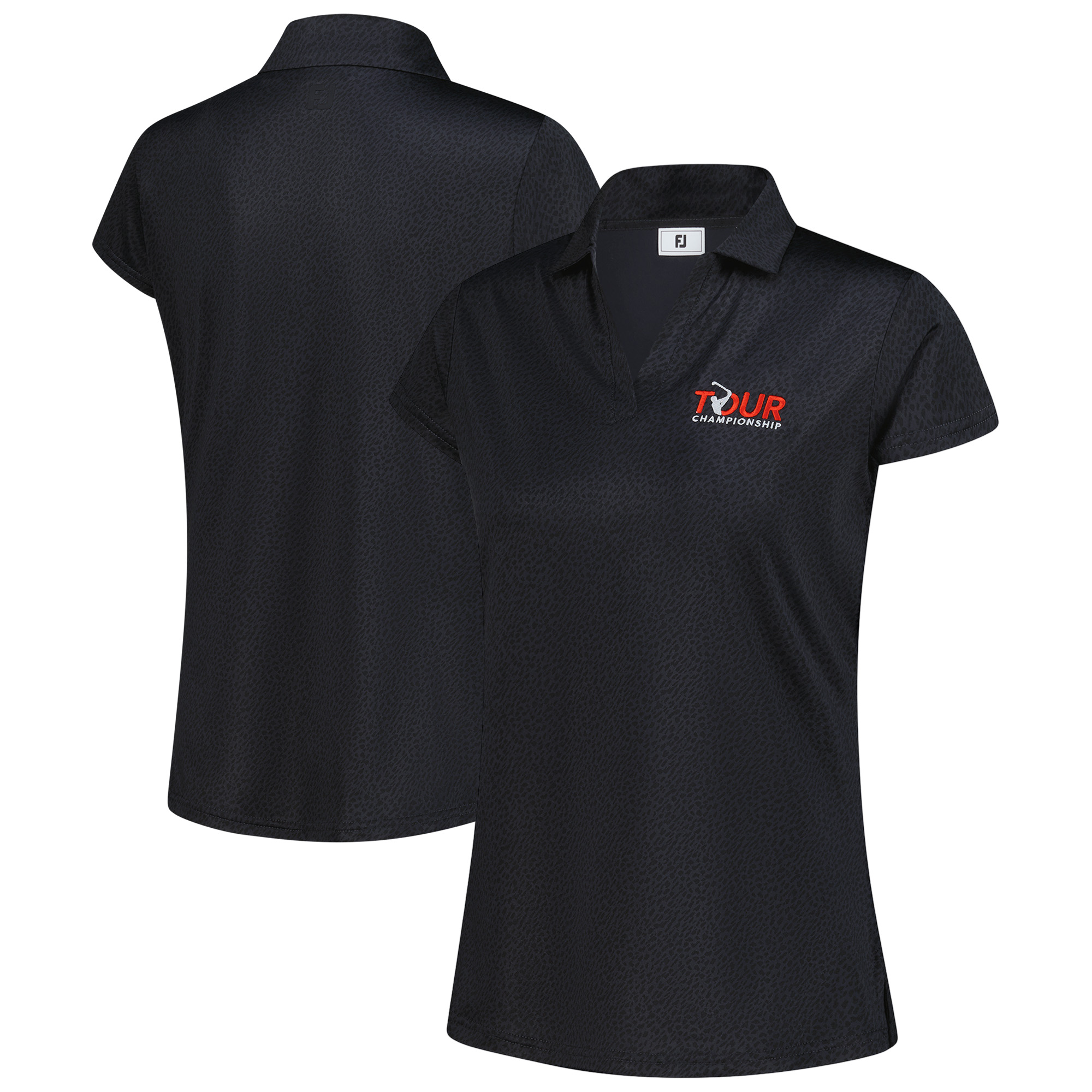 Women’s FootJoy Black TOUR Championship Cap Sleeve Printed Polo Women’s FootJoy Black TOUR Championship Cap Sleeve Printed Polo