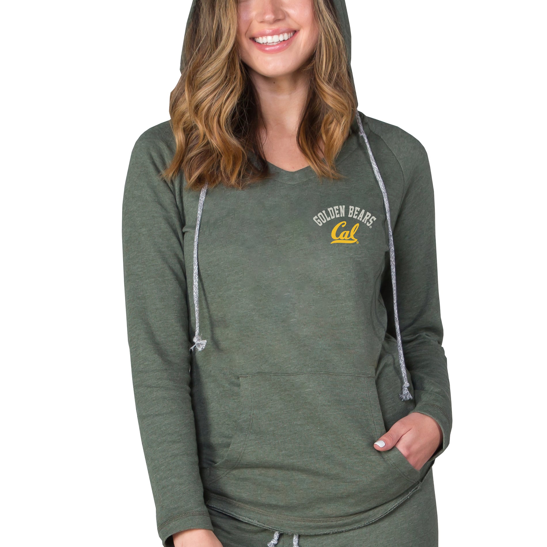 Women's Concepts Sport  Green Cal Bears Mainstream Terry Tri-Blend V-Neck Pullover Hoodie