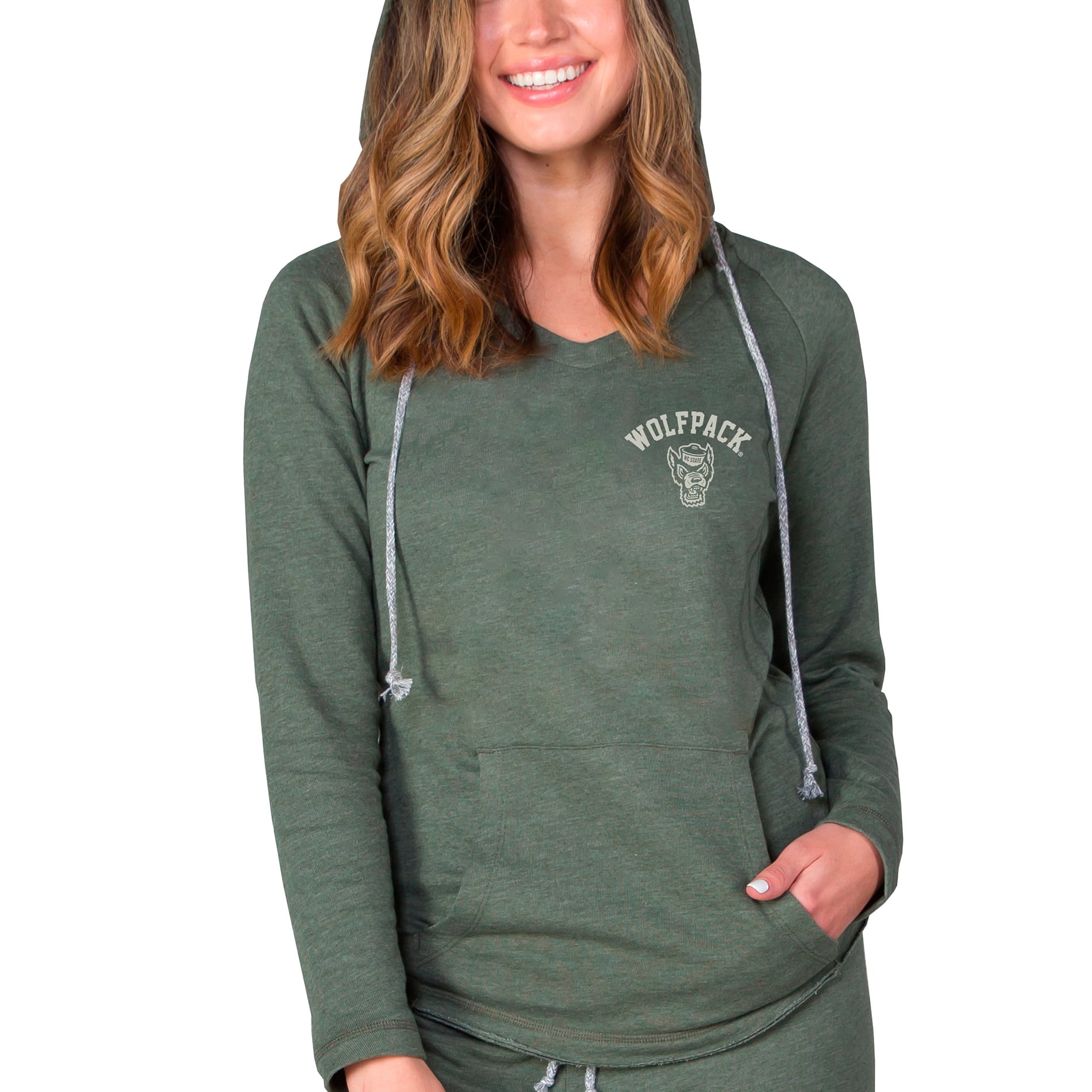 Women's Concepts Sport  Olive NC State Wolfpack Mainstream French Terry Tri-Blend V-Neck Pullover Hoodie