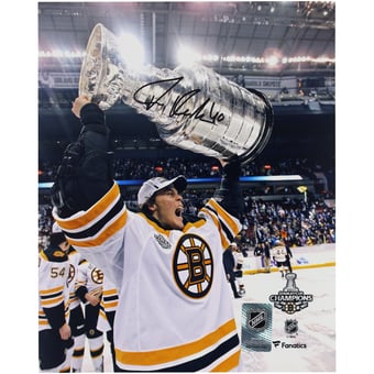 Tuukka Rask Boston Bruins Autographed 8" x 10" 2011 Stanley Cup Champions Raising Cup Photograph