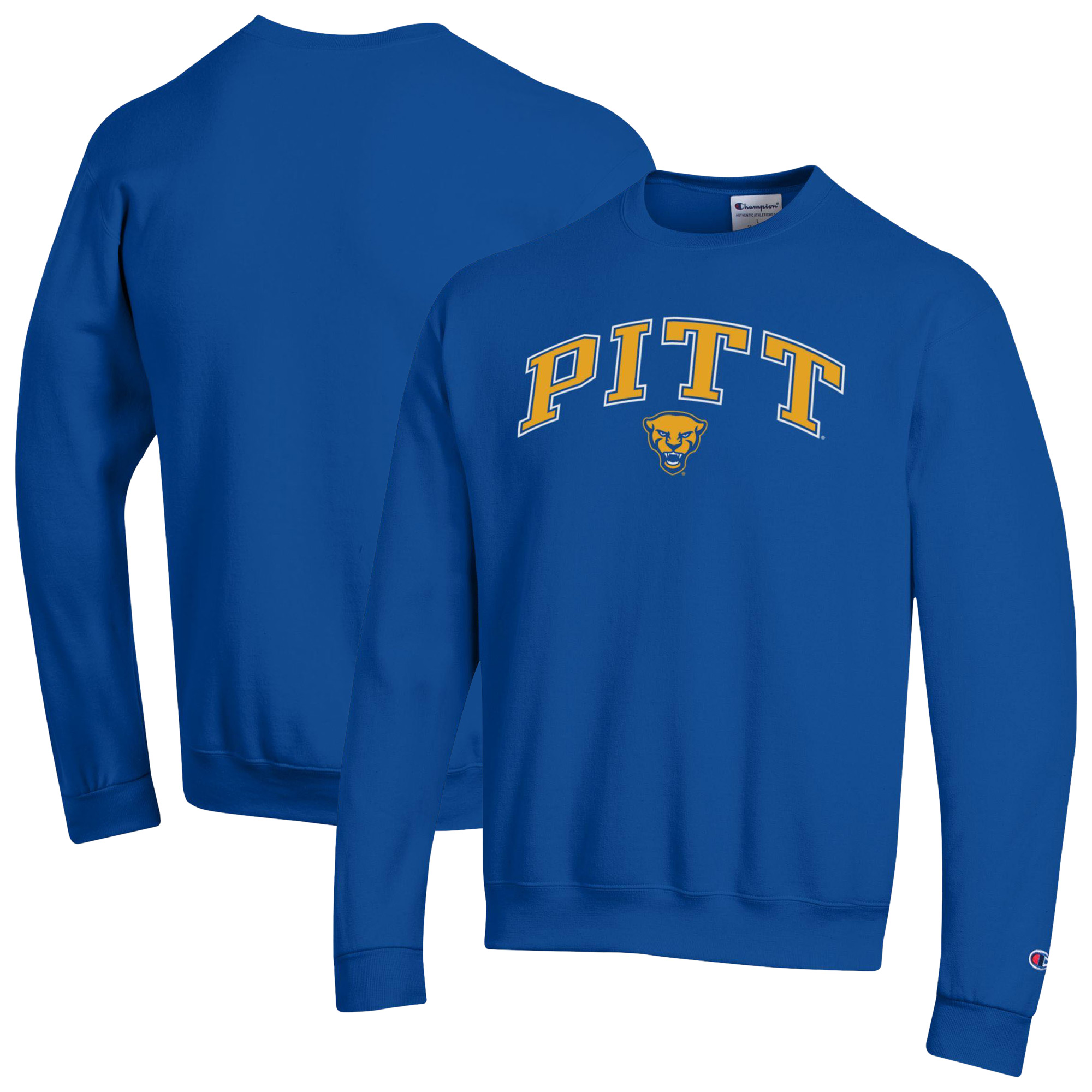 Men’s Champion Royal Pitt Panthers Arch Over Logo Pullover Sweatshirt Men’s Champion Royal Pitt Panthers Arch Over Logo Pullover Sweatshirt