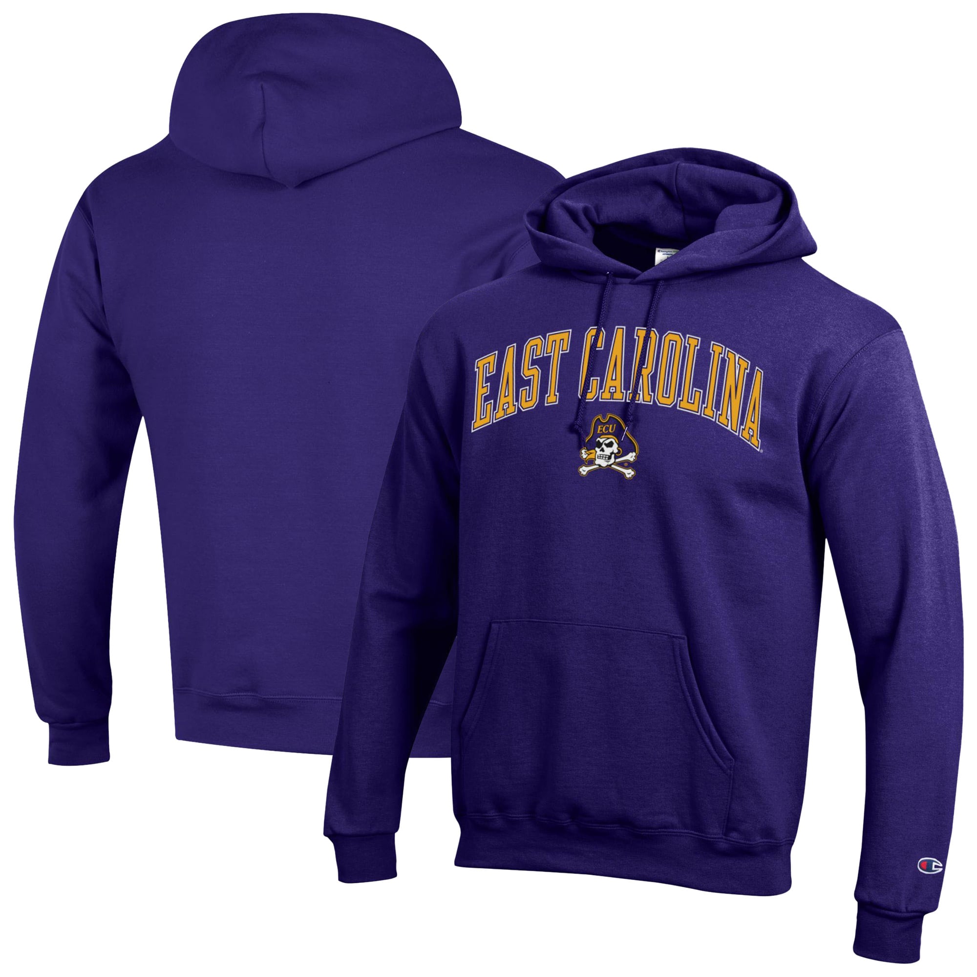 Men's Champion  Purple ECU Pirates Arch Over Logo Pullover Hoodie