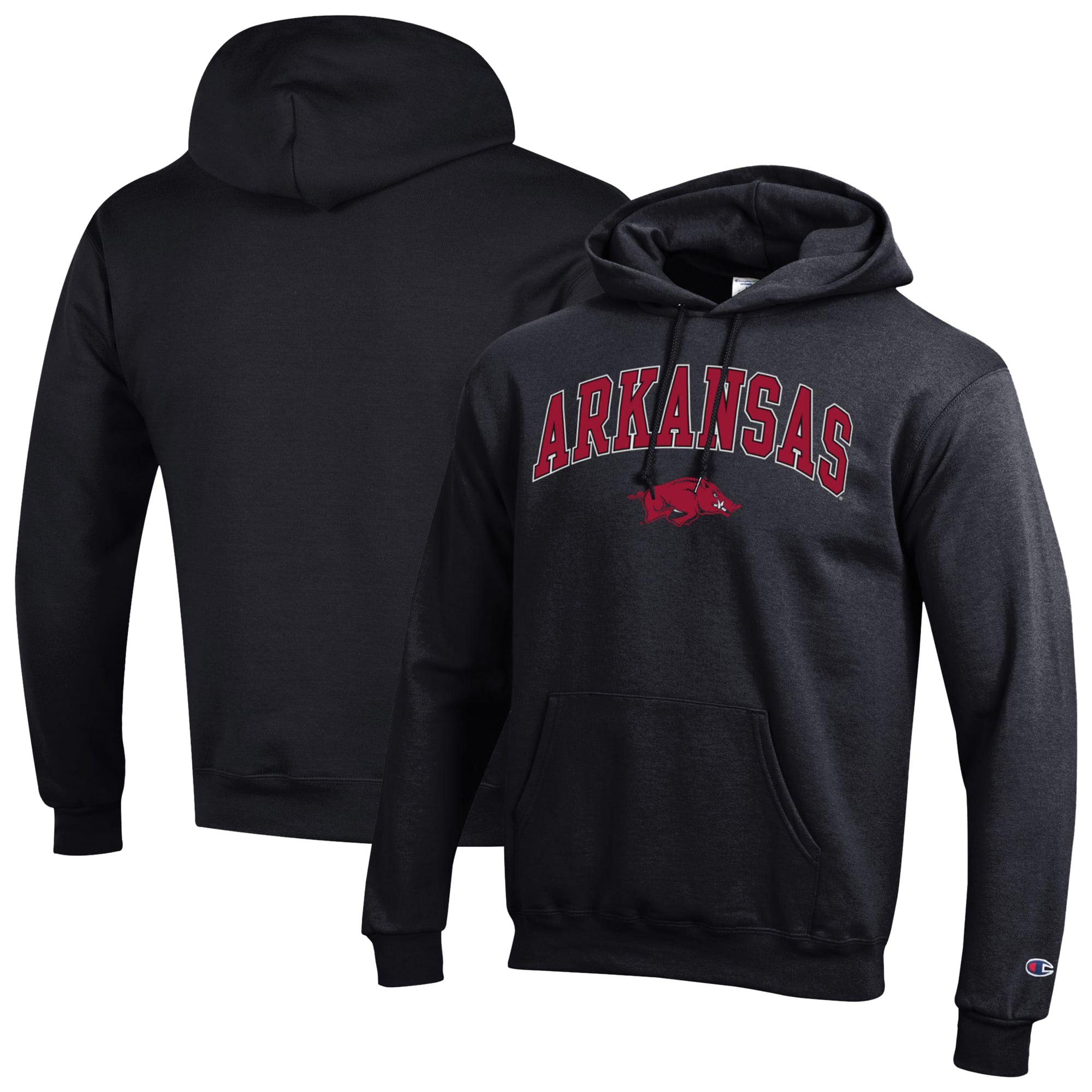 Men's Champion  Black Arkansas Razorbacks Arched Logo Fleece Pullover Hoodie