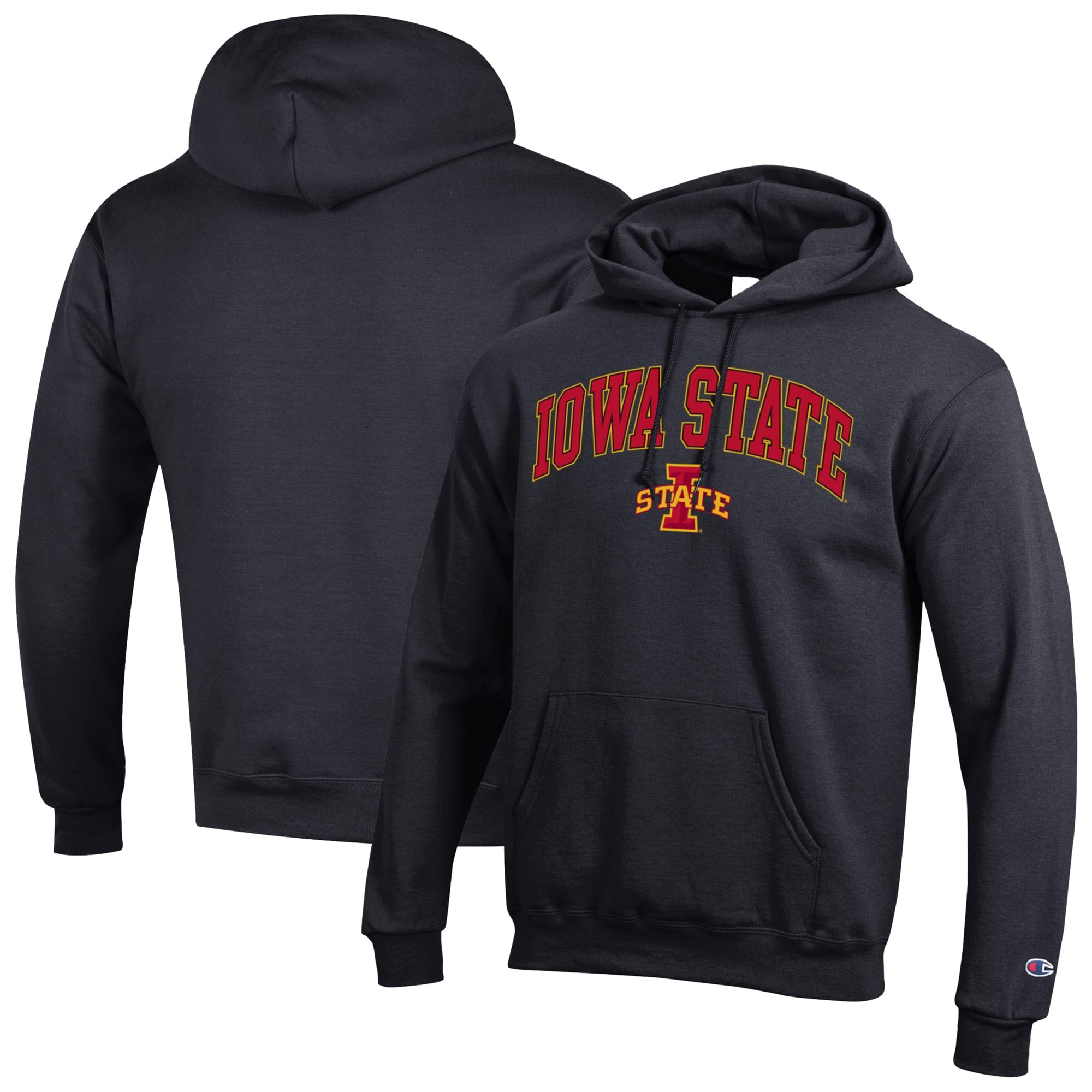 Men's Champion  Black Iowa State Cyclones Arched Logo Fleece Pullover Hoodie