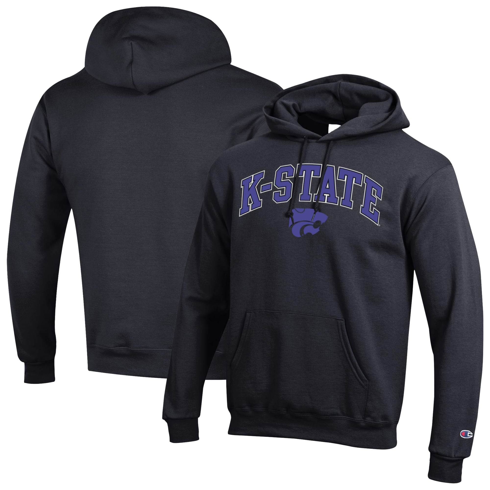 Men's Champion  Black Kansas State Wildcats Arch Over Logo Pullover Hoodie