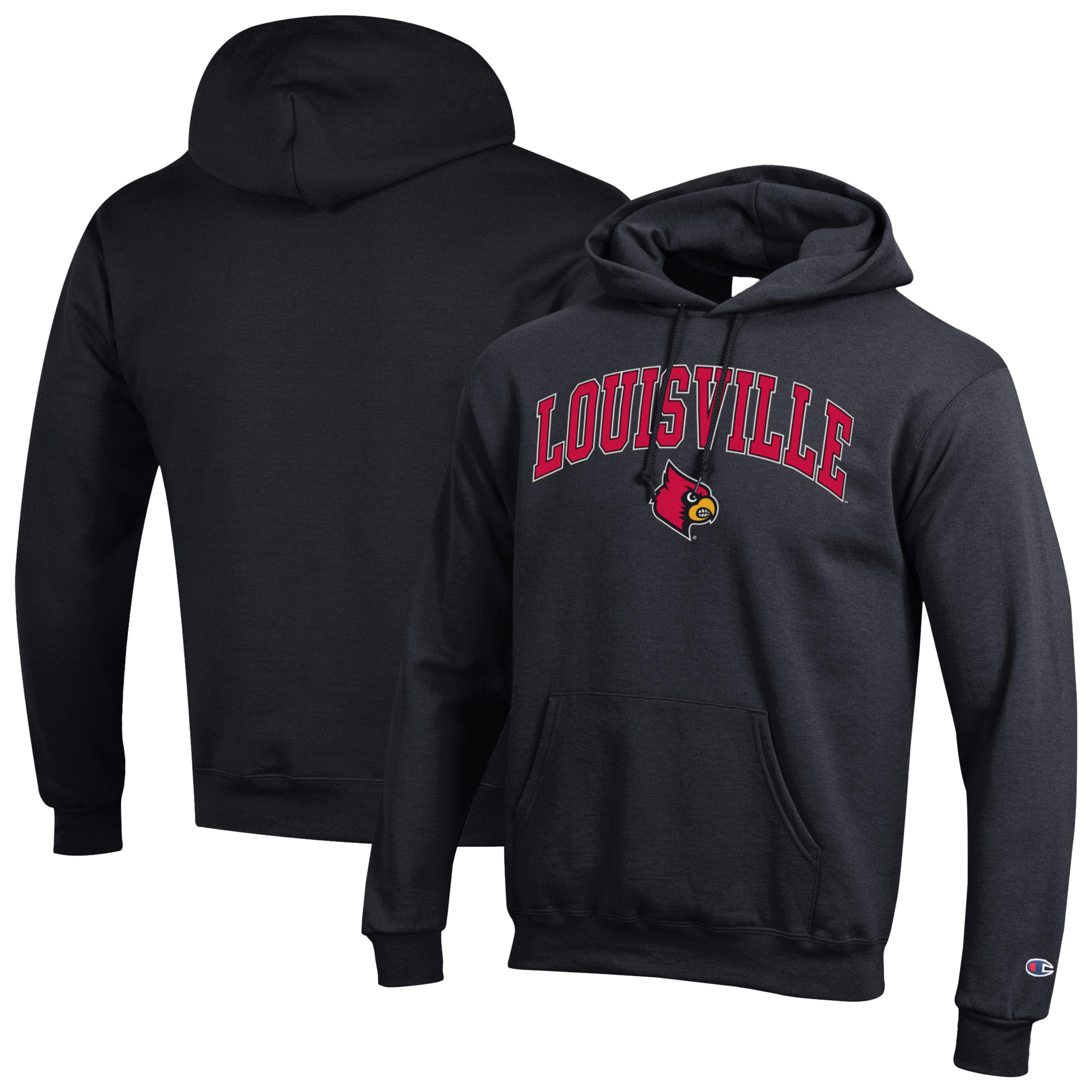 Men's Champion  Black Louisville Cardinals Arch Over Logo Pullover Hoodie