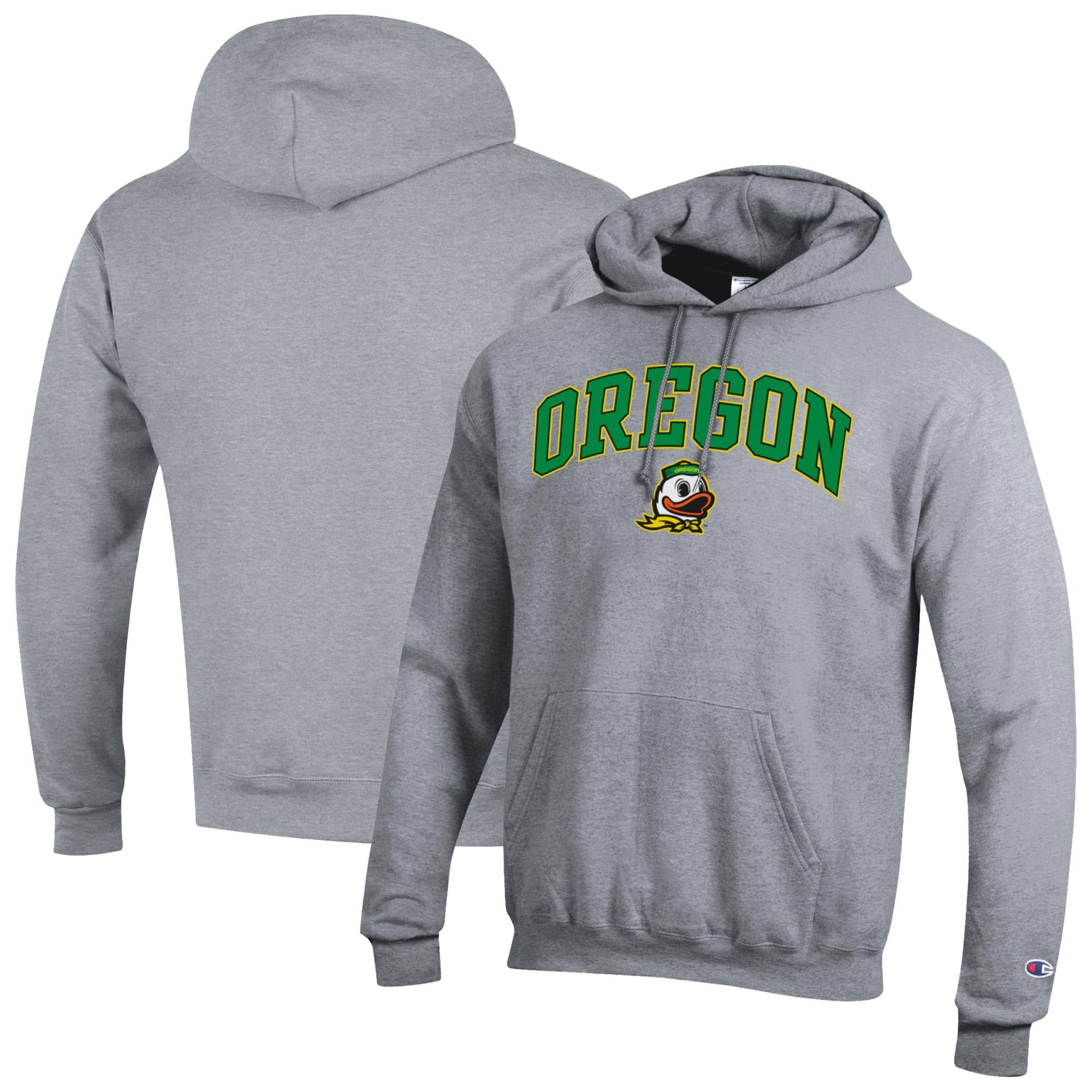 Men's Champion  Heather Gray Oregon Ducks Arched Logo Fleece Pullover Hoodie