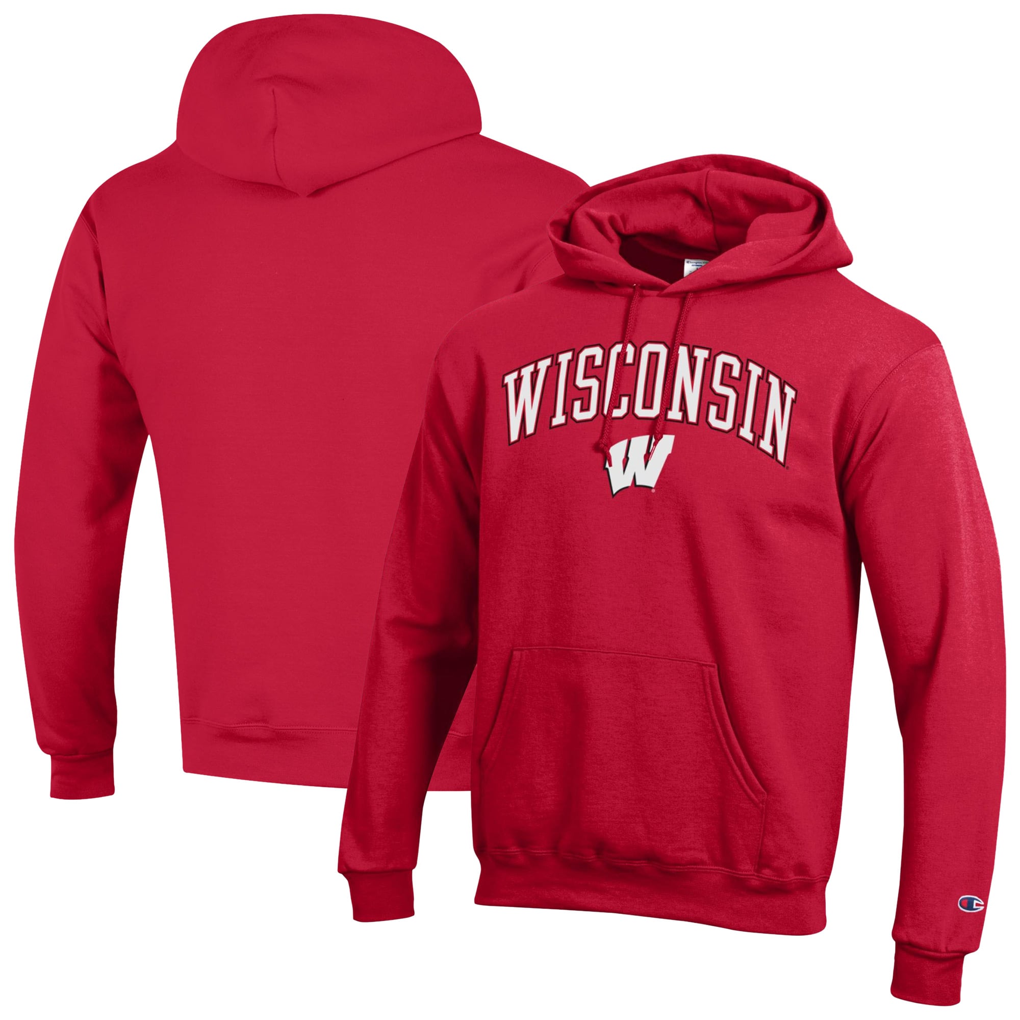 Men's Champion  Red Wisconsin Badgers Arched Logo Fleece Pullover Hoodie