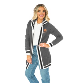 Women's Gameday Couture  Gray Clemson Tigers Tri-Blend Rounded Stripe Cardigan